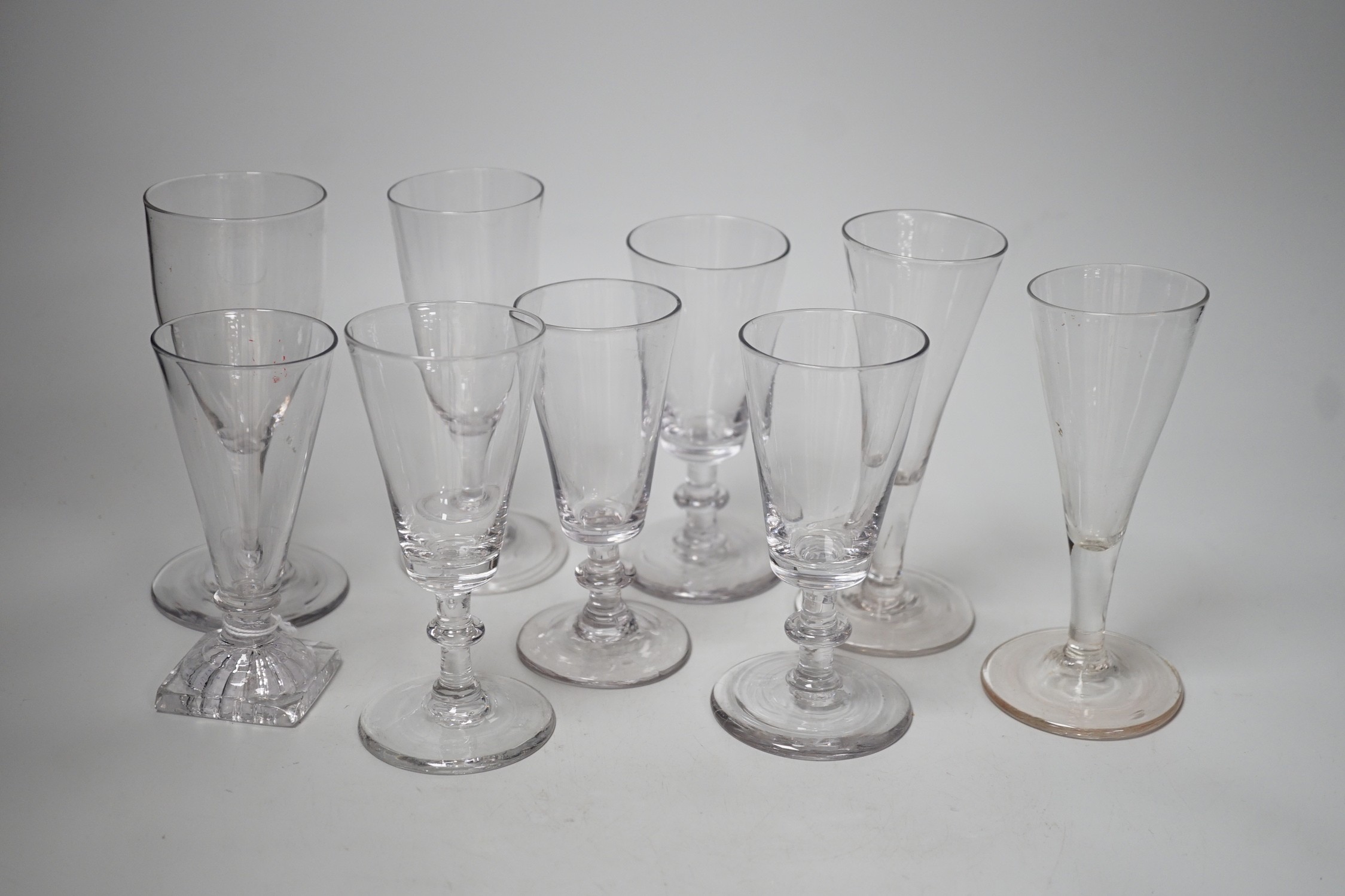 Nine various Georgian wine glasses. Tallest 15.5cm